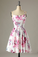 Short A-Line White Printed Open Back Homecoming Party Dress