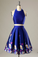 Two Piece Halter Printed Royal Blue Homecoming Party Dress