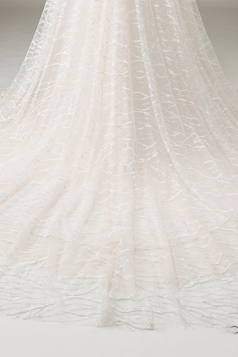 Lace Applique Cap Sleeve Long Wedding Dress