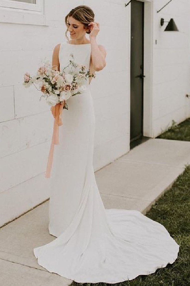 Formal White Round Neck Wedding Dress