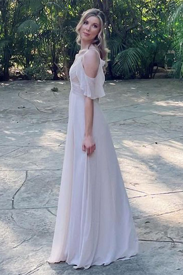 Elegant Ivory Off-the-Shoulder Chiffon Bridesmaid Dress