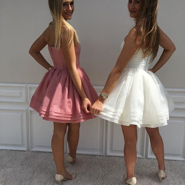 Sweetheart Strapless A Line Mid Back Short Prom Dresses
