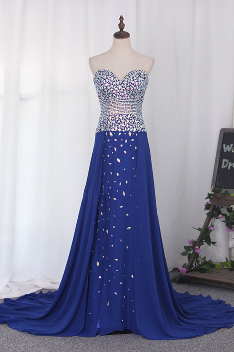 2022 Prom Dresses A Line Sweetheart Chiffon With Beading