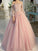Ball Gown Off-the-Shoulder Tulle Long Sleeves Hand-Made Flower Floor-Length Dresses HEP0001386