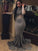 Trumpet/Mermaid Scoop Long Sleeves Applique Court Train Elastic Woven Satin Plus Size Dresses HEP0002001