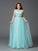 A-Line/Princess Scoop Rhinestone Sleeveless Long Tulle Plus Size Dresses HEP0002521