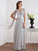 Sheath/Column V-neck Short Sleeves Lace Long Chiffon Dresses HEP0003649