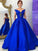 Ball Gown Sleeveless V-neck Ruffles Floor-Length Satin Dresses HEP0002240