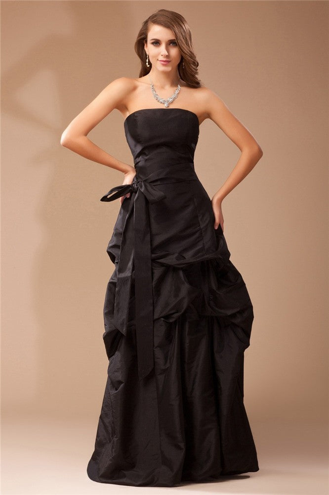 A-Line/Princess Strapless Sleeveless Ruffles Long Taffeta Dresses HEP0009225