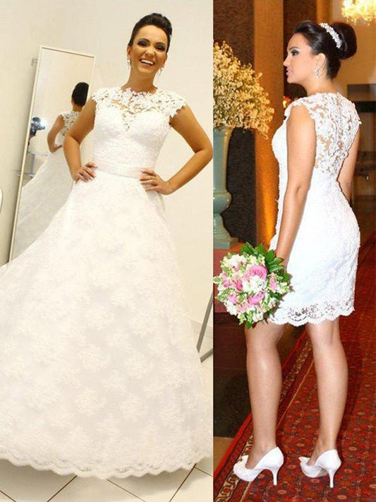 Ball Gown Scoop Lace Sleeveless Floor-Length Wedding Dresses HEP0006409