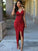 Sheath/Column Sleeveless Jewel Ankle-Length Elastic Woven Satin Beading Asymmetrical Dresses HEP0002714