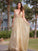 A-Line/Princess Sleeveless V-neck Sweep/Brush Train Ruched Tulle Dresses HEP0001579