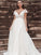 A-Line/Princess Sleeveless Applique V-neck Tulle Sweep/Brush Train Wedding Dresses HEP0006071