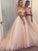 A-Line/Princess Sleeveless Off-the-Shoulder Tulle Beading Sweep/Brush Train Dresses HEP0001823