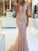 Trumpet/Mermaid Sleeveless V-neck Sweep/Brush Train Applique Lace Dresses HEP0002553