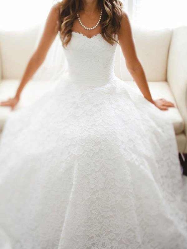 A-Line/Princess Sweetheart Cathedral Train Sleeveless Lace Wedding Dresses HEP0006333