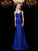Sheath/Column Straps Lace Sleeveless Long Satin Dresses HEP0009192