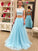 A-Line/Princess Scoop Sleeveless Floor-Length Beading Tulle Two Piece Dresses HEP0002634