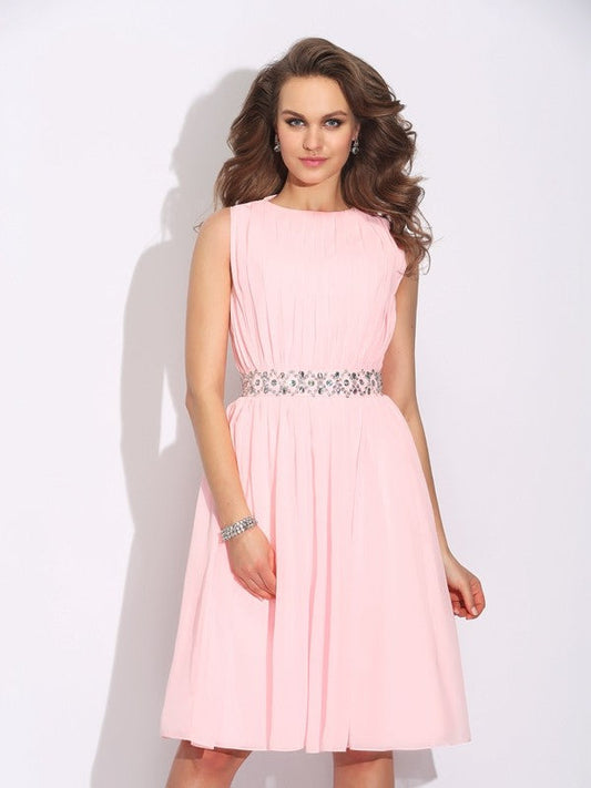 A-Line/Princess Hallie Homecoming Dresses Chiffon Jewel Ruffles Sleeveless Short Dresses