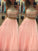A-Line/Princess Halter Sleeveless Tulle Floor-Length Beading Two Piece Dresses HEP0002073
