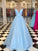 A-Line/Princess Floor-Length V-neck Sleeveless Tulle Ruffles Dresses HEP0001861