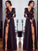 A-Line/Princess Long Sleeves V-neck Floor-Length Lace Chiffon Applique Dresses HEP0002323