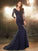 Trumpet/Mermaid V-neck Long Sleeves Applique Sweep/Brush Train Lace Dresses HEP0002339