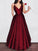 A-Line/Princess V-neck  Floor-Length Ruffles Satin Dresses HEP0001565