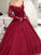 Ball Gown V-neck Long Sleeves Floor-Length Lace Tulle Dresses HEP0001734