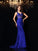 Trumpet/Mermaid High Neck Lace Sleeveless Long Satin Dresses HEP0002495