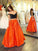 A-Line/Princess Off-the-Shoulder Sleeveless Taffeta Floor-Length Ruffles Two Piece Dresses HEP0002407