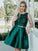 A-Line/Princess Scoop Sleeveless Satin Beading Knee-Length Two Piece Dresses HEP0008863