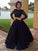 Ball Gown Long Sleeves Scoop Floor-Length Satin Beading Dresses HEP0001886