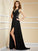 A-Line/Princess High Neck Sleeveless Lace Long Chiffon Dresses HEP0009169