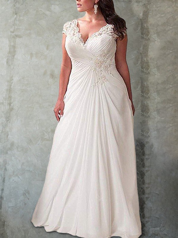 Empire Sweetheart Sleeveless Lace Sweep/Brush Train Chiffon Plus Size Wedding Dresses HEP0006217