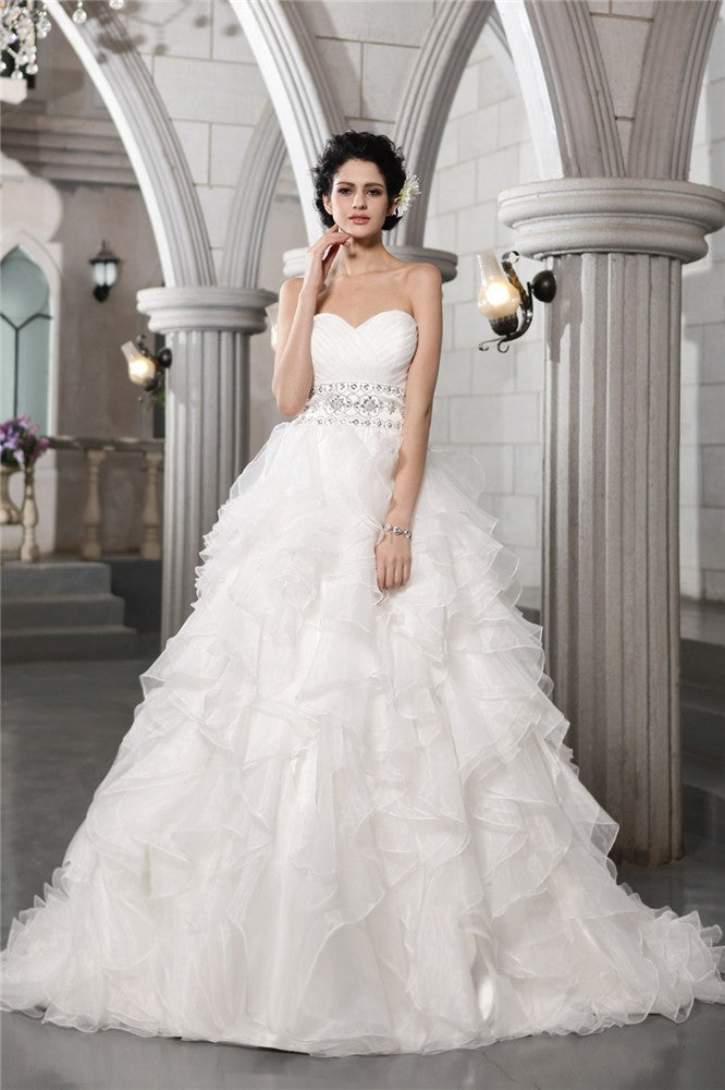 Ball Gown Sweetheart Sleeveless Beading Long Organza Wedding Dresses HEP0006499