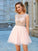 A-Line/Princess Scoop Net Short Sleeves Beading Short/Mini Dresses HEP0008878