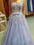 A-Line/Princess V-neck Sleeveless Floor-Length Applique Tulle Dresses HEP0002673
