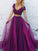 A-Line/Princess V-Neck Short Sleeves Floor-Length Beading Tulle Two Piece Dresses HEP0002097