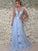 A-Line/Princess Sleeveless V-neck Floor-Length Applique Tulle Dresses HEP0002538