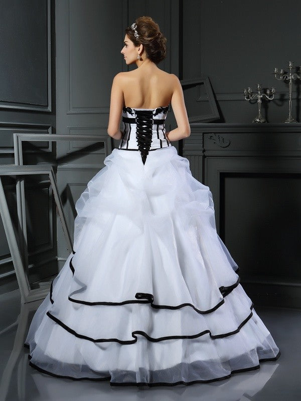 Ball Gown Sweetheart Applique Sleeveless Long Satin Wedding Dresses HEP0006342