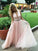 A-Line/Princess V-neck Sleeveless Floor-Length Beading Tulle Dresses HEP0002485