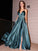 A-Line/Princess Silk like Satin V-neck Ruffles Sleeveless Floor-Length Dresses HEP0001655