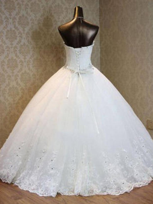 Ball Gown Tulle Beading Sweetheart Sleeveless Floor-Length Wedding Dresses HEP0006358