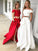 A-Line/Princess Off-the-Shoulder Sleeveless Sweep/Brush Train Lace Satin Two Piece Dresses HEP0002002