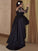 A-Line/Princess Long Sleeves Scoop Satin Applique Asymmetrical Plus Size Dresses HEP0002708