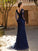 Trumpet/Mermaid V-neck Long Sleeves Applique Sweep/Brush Train Lace Dresses HEP0002526