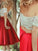 A-Line/Princess Sleeveless Off-the-Shoulder Satin Lace Knee-Length Two Piece Dresses HEP0002230