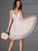 A-Line/Princess V-neck Tulle Applique Sleeveless Short/Mini Homecoming Dresses HEP0003503