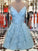 A-Line/Princess Spaghetti Straps Sleeveless Lace Ruffles Short/Mini Homecoming Dresses HEP0008856